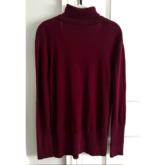 Tome NYC Merino Wool Blend Neck Cut-Out Turtleneck Burgundy Sweater Medium - Picture 9 of 11
